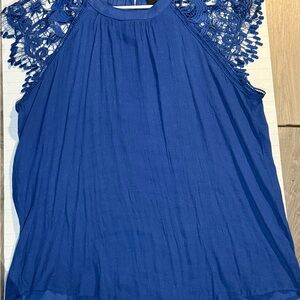 Blue Lace Sleeve Women's Top 3X